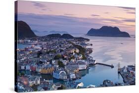 Elevated View over Alesund Illuminated at Dusk-Doug Pearson-Stretched Canvas