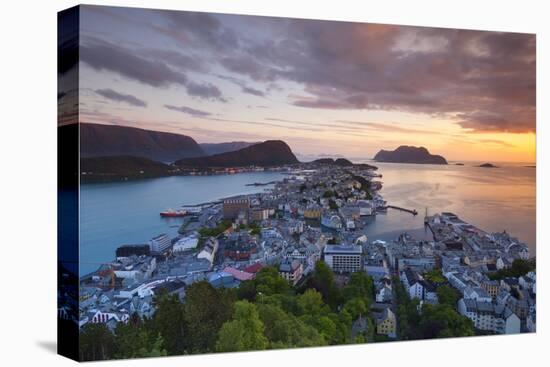 Elevated View over Alesund Illuminated at Sunset-Doug Pearson-Stretched Canvas