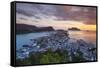 Elevated View over Alesund Illuminated at Sunset-Doug Pearson-Framed Stretched Canvas