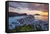 Elevated View over Alesund Illuminated at Sunset-Doug Pearson-Framed Stretched Canvas