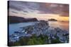 Elevated View over Alesund Illuminated at Sunset-Doug Pearson-Stretched Canvas