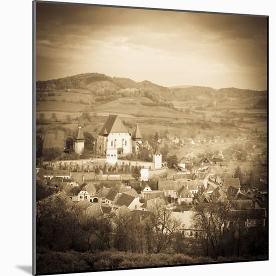 Elevated View over Biertan at Sunset, Biertan, Nr, Sighisoara, Transylvania, Romania-Doug Pearson-Mounted Photographic Print