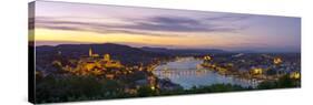 Elevated View over Budapest and the River Danube Illuminated at Sunset, Budapest, Hungary-Doug Pearson-Stretched Canvas