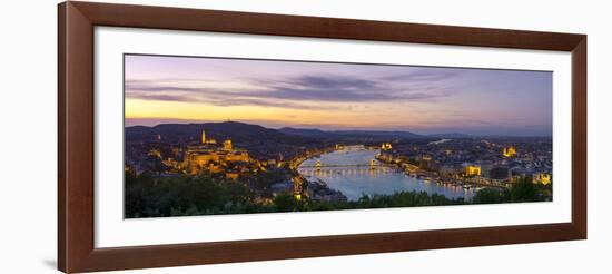Elevated View over Budapest and the River Danube Illuminated at Sunset, Budapest, Hungary-Doug Pearson-Framed Photographic Print