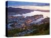 Elevated View over Central Bergen Illuminated at Sunset, Bergen, Hordaland, Norway-Doug Pearson-Stretched Canvas