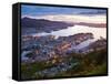 Elevated View over Central Bergen Illuminated at Sunset, Bergen, Hordaland, Norway-Doug Pearson-Framed Stretched Canvas