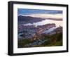 Elevated View over Central Bergen Illuminated at Sunset, Bergen, Hordaland, Norway-Doug Pearson-Framed Photographic Print