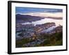 Elevated View over Central Bergen Illuminated at Sunset, Bergen, Hordaland, Norway-Doug Pearson-Framed Photographic Print