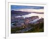 Elevated View over Central Bergen Illuminated at Sunset, Bergen, Hordaland, Norway-Doug Pearson-Framed Photographic Print