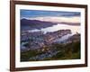 Elevated View over Central Bergen Illuminated at Sunset, Bergen, Hordaland, Norway-Doug Pearson-Framed Photographic Print