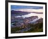 Elevated View over Central Bergen Illuminated at Sunset, Bergen, Hordaland, Norway-Doug Pearson-Framed Photographic Print