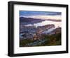 Elevated View over Central Bergen Illuminated at Sunset, Bergen, Hordaland, Norway-Doug Pearson-Framed Photographic Print