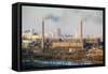 Elevated View over City Skyline, Pyongyang, Democratic People's Republic of Korea (DPRK), N. Korea-Gavin Hellier-Framed Stretched Canvas