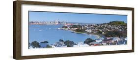 Elevated View over Devenport Towards Cbd Illuminated at Dawn, Auckland, New Zealand-Doug Pearson-Framed Photographic Print