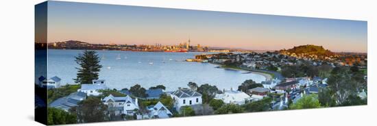 Elevated View over Devenport Towards Cbd Illuminated at Sunrise, Auckland, New Zealand-Doug Pearson-Stretched Canvas