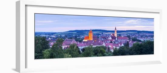 Elevated View over Donauworth Old Town Illuminated at Dusk, Donauworth, Swabia, Bavaria, Germany-Doug Pearson-Framed Photographic Print