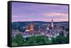 Elevated View over Donauworth Old Town Illuminated at Sunset, Donauworth, Swabia, Bavaria, Germany-Doug Pearson-Framed Stretched Canvas