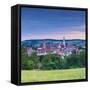 Elevated View over Donauworth Old Town Illuminated at Sunset, Donauworth, Swabia, Bavaria, Germany-Doug Pearson-Framed Stretched Canvas