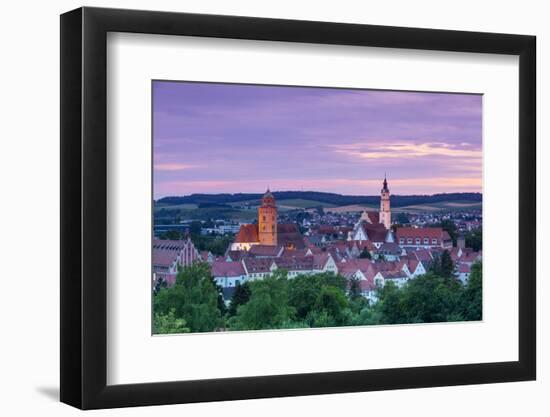 Elevated View over Donauworth Old Town Illuminated at Sunset, Donauworth, Swabia, Bavaria, Germany-Doug Pearson-Framed Photographic Print