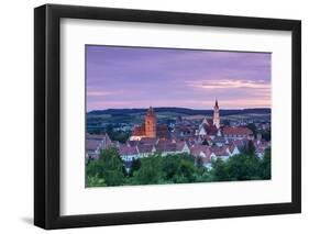 Elevated View over Donauworth Old Town Illuminated at Sunset, Donauworth, Swabia, Bavaria, Germany-Doug Pearson-Framed Photographic Print