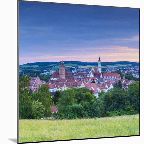 Elevated View over Donauworth Old Town Illuminated at Sunset, Donauworth, Swabia, Bavaria, Germany-Doug Pearson-Mounted Photographic Print