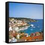 Elevated View over Hvar's Picturesque Harbour, Stari Grad (Old Town), Hvar, Dalmatia, Croatia-Doug Pearson-Framed Stretched Canvas