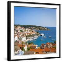 Elevated View over Hvar's Picturesque Harbour, Stari Grad (Old Town), Hvar, Dalmatia, Croatia-Doug Pearson-Framed Premium Photographic Print