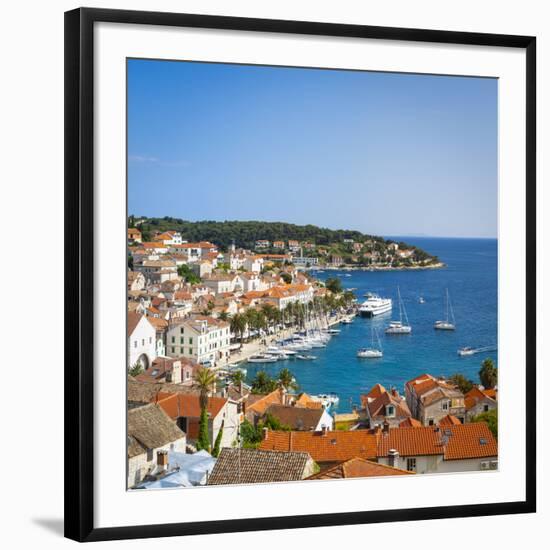 Elevated View over Hvar's Picturesque Harbour, Stari Grad (Old Town), Hvar, Dalmatia, Croatia-Doug Pearson-Framed Photographic Print