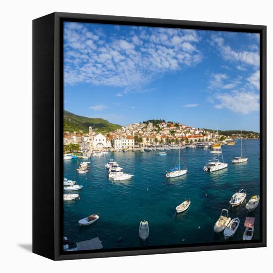 Elevated View over Hvar's Picturesque Harbour, Stari Grad (Old Town), Hvar, Dalmatia, Croatia-Doug Pearson-Framed Stretched Canvas