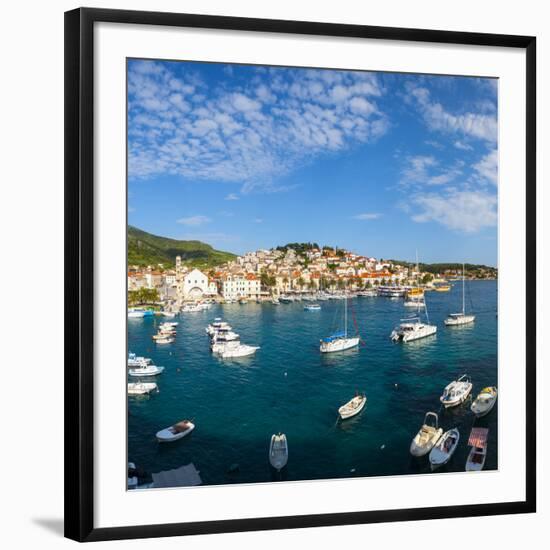 Elevated View over Hvar's Picturesque Harbour, Stari Grad (Old Town), Hvar, Dalmatia, Croatia-Doug Pearson-Framed Photographic Print