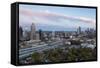 Elevated View over Interstate 85 Passing the Atlanta Skyline-Gavin Hellier-Framed Stretched Canvas