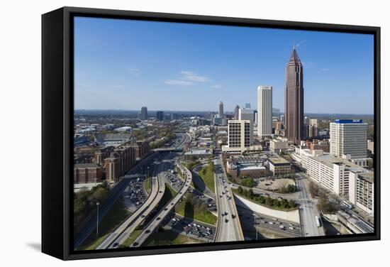 Elevated View over Interstate 85 Passing the Midtown Atlanta Skyline-Gavin Hellier-Framed Stretched Canvas