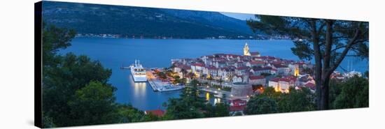 Elevated View over Korcula's Picturesque Stari Grad Illuminated at Dusk, Korcula, Dalmatia, Croatia-Doug Pearson-Stretched Canvas