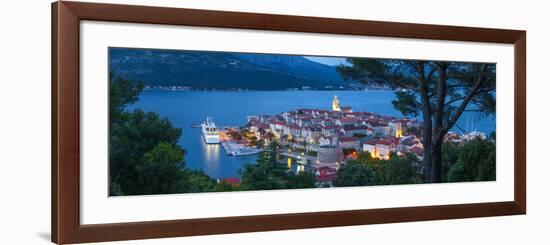 Elevated View over Korcula's Picturesque Stari Grad Illuminated at Dusk, Korcula, Dalmatia, Croatia-Doug Pearson-Framed Photographic Print