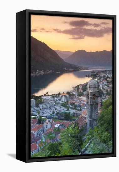 Elevated View over Kotor's Stari Grad (Old Town) and the Bay of Kotor Illuminated-Doug Pearson-Framed Stretched Canvas