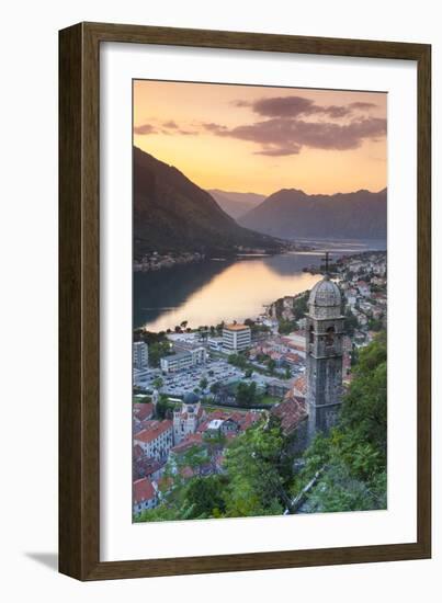 Elevated View over Kotor's Stari Grad (Old Town) and the Bay of Kotor Illuminated-Doug Pearson-Framed Photographic Print