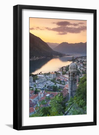 Elevated View over Kotor's Stari Grad (Old Town) and the Bay of Kotor Illuminated-Doug Pearson-Framed Photographic Print