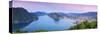 Elevated View over Lugano from Monte Bre Illuminated at Sunrise, Lugano, Lake Lugano-Doug Pearson-Stretched Canvas