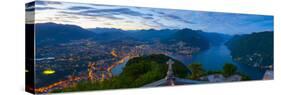 Elevated View over Lugano from Monte San Salvatore Illuminated at Dusk, Lake Lugano, Ticino-Doug Pearson-Stretched Canvas