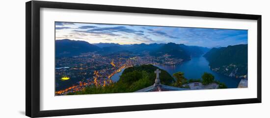 Elevated View over Lugano from Monte San Salvatore Illuminated at Dusk, Lake Lugano, Ticino-Doug Pearson-Framed Photographic Print