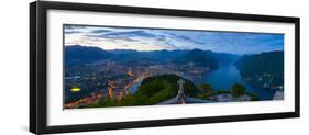 Elevated View over Lugano from Monte San Salvatore Illuminated at Dusk, Lake Lugano, Ticino-Doug Pearson-Framed Photographic Print