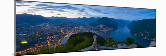 Elevated View over Lugano from Monte San Salvatore Illuminated at Dusk, Lake Lugano, Ticino-Doug Pearson-Mounted Photographic Print