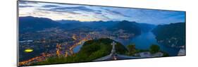 Elevated View over Lugano from Monte San Salvatore Illuminated at Dusk, Lake Lugano, Ticino-Doug Pearson-Mounted Photographic Print