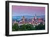 Elevated View over Old Town Illuminated at Dawn, Donauworth, Swabia, Bavaria, Germany-Doug Pearson-Framed Photographic Print