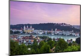 Elevated View over Old Town Passau and the River Danube Illuminated at Dawn, Passau, Lower Bavaria-Doug Pearson-Mounted Photographic Print