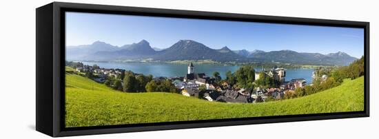 Elevated View over Parish Church and St. Wolfgang, Wolfgangsee Lake, Flachgau-Doug Pearson-Framed Stretched Canvas