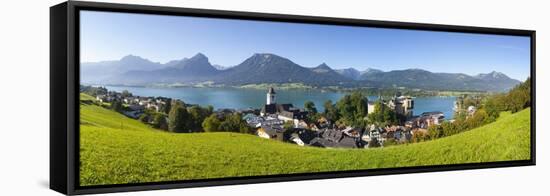 Elevated View over Parish Church and St. Wolfgang, Wolfgangsee Lake, Flachgau-Doug Pearson-Framed Stretched Canvas