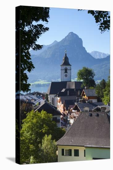 Elevated View over Parish Church and St. Wolfgang, Wolfgangsee Lake, Flachgau-Doug Pearson-Stretched Canvas