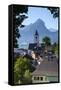 Elevated View over Parish Church and St. Wolfgang, Wolfgangsee Lake, Flachgau-Doug Pearson-Framed Stretched Canvas