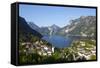 Elevated View over Picturesque Ebensee, Lake Traunsee, Salzkammergut-Doug Pearson-Framed Stretched Canvas